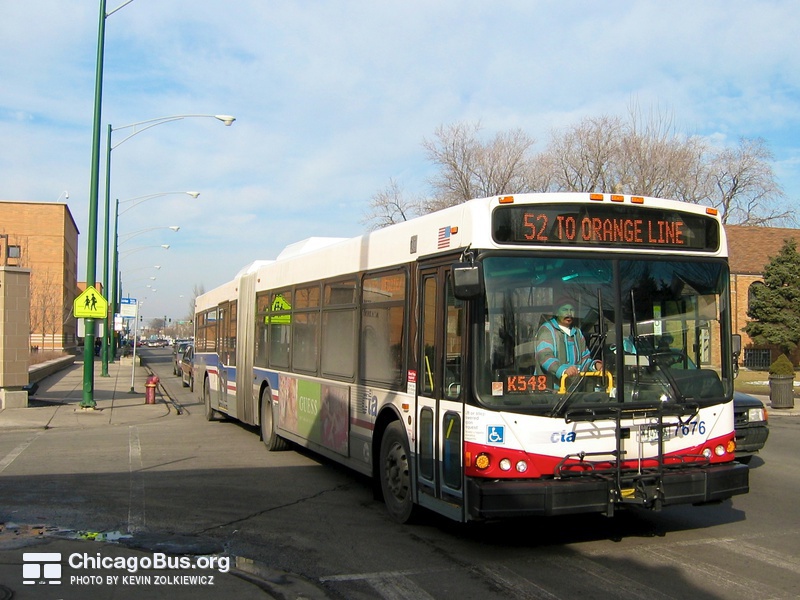 Bus #7676 at Kedzie and 46th, working route #52 Kedzie/California, on February  5, 2005.