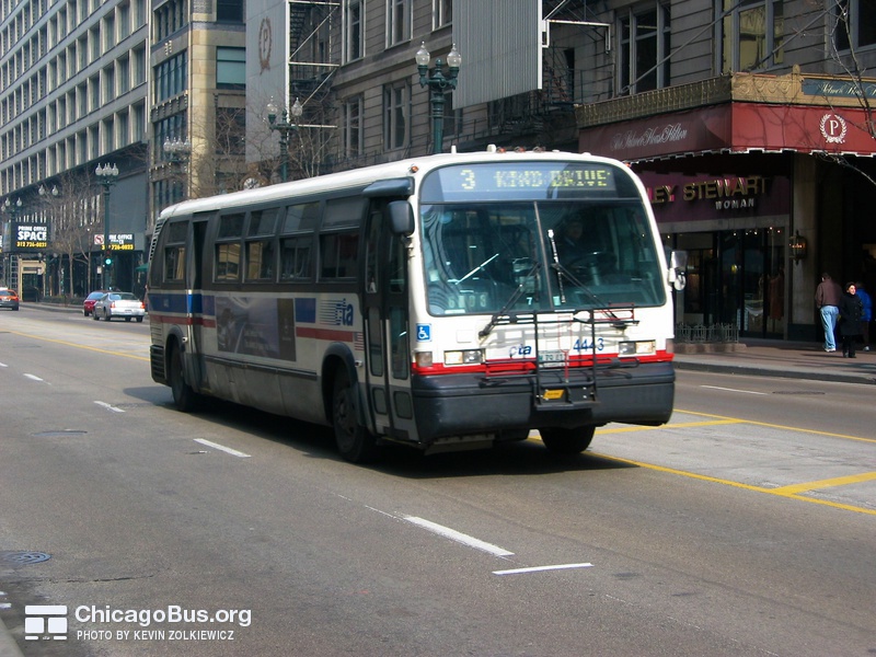 Bus #4443 at State and Adams, working route #3 King Drive, on February 22, 2004.