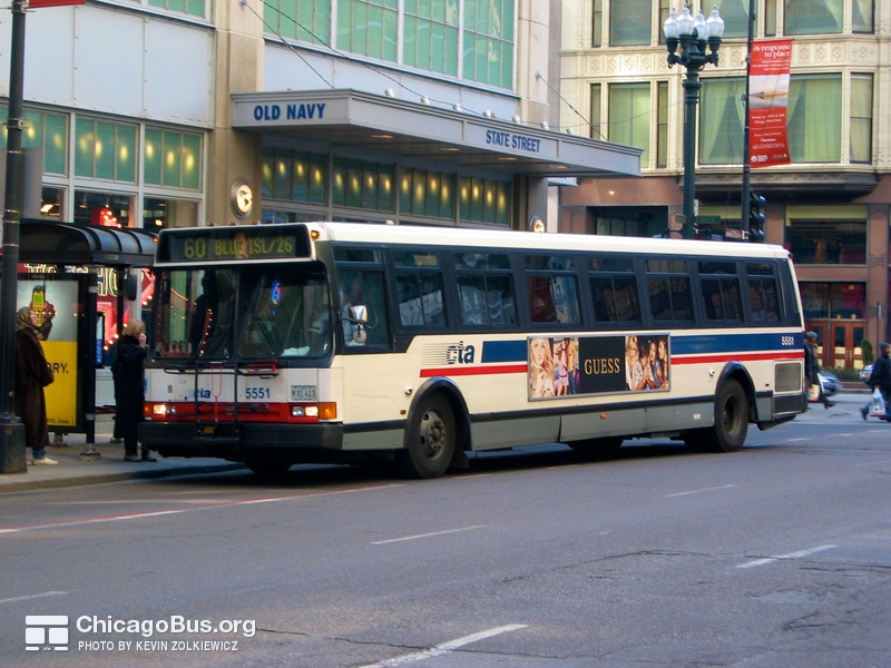 Bus #5551 at State and Washington, working route #60 Blue Island/26th, on February 26, 2004.