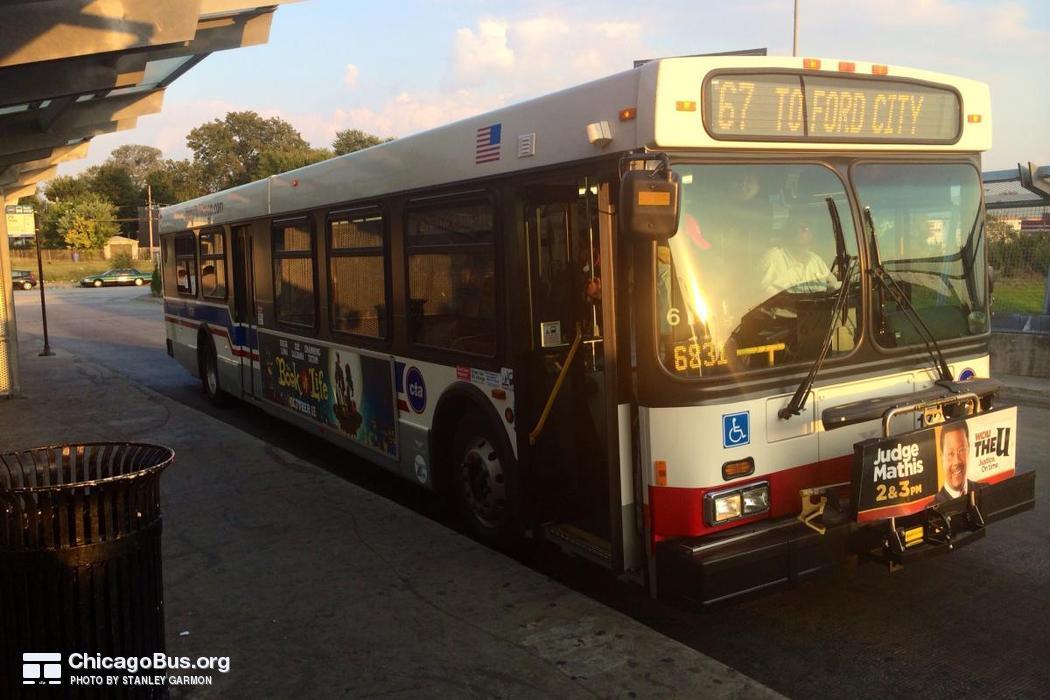 Bus #1729 at 69th Red Line Station, working route #67 67th/69th/71st, on September 30, 2014.