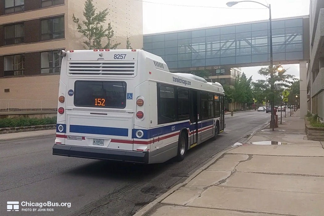 Bus #8257 at Addison and Central, working route #152 Addison, on July 14, 2016.