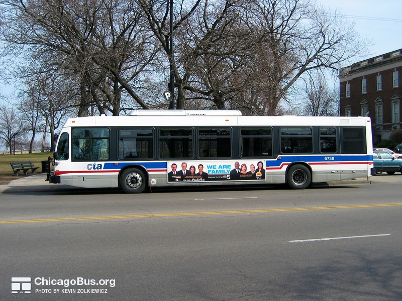 Bus #6738 at Clark and LaSalle on February 28, 2004.