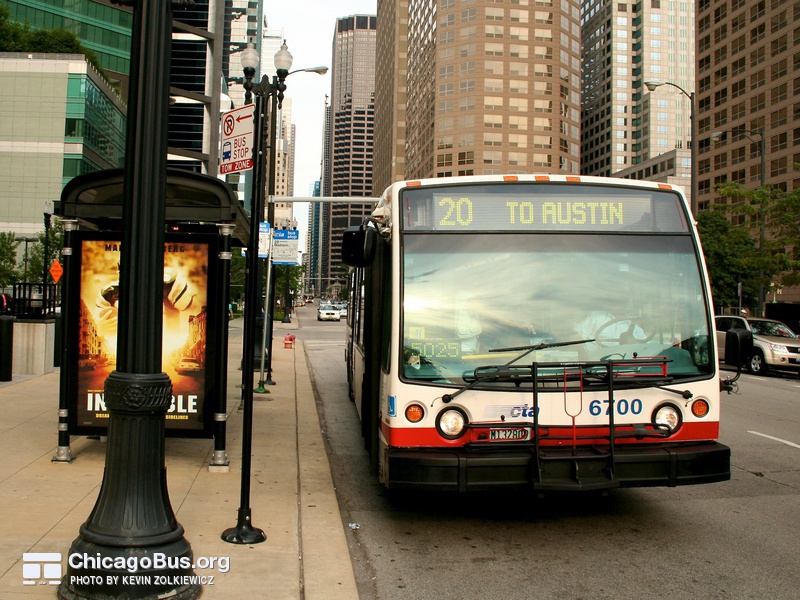 Bus #6700 at Madison and Jefferson, working route #20 Madison, on February  5, 2006.