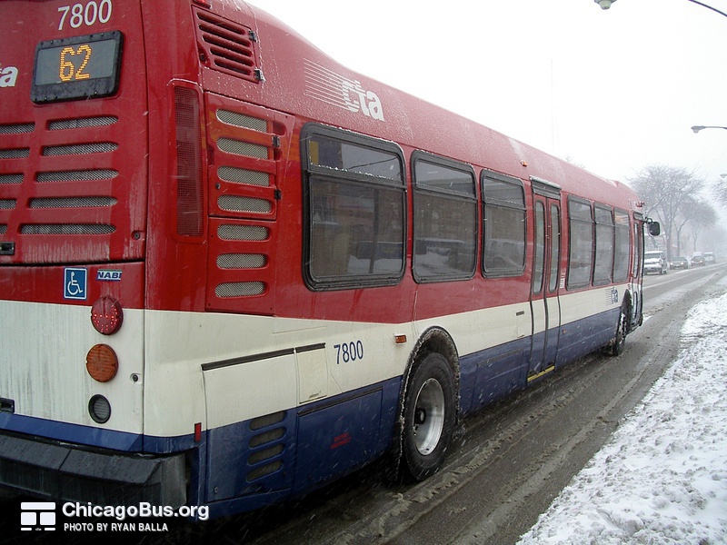 Prototype bus #7800 at California and Archer, on its way to Archer Garage, on January 22, 2005.