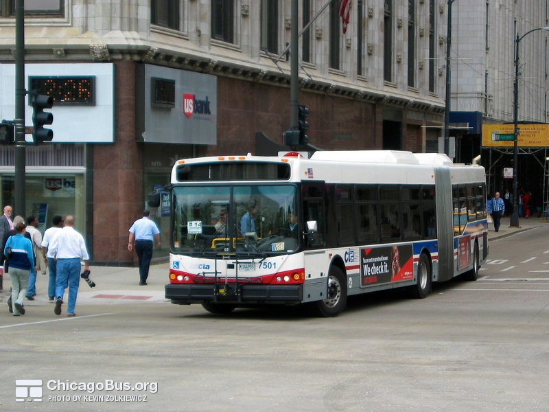 Bus #7501 at Washington and Michigan, working route #14 Jeffery Express, on April 28, 2004.