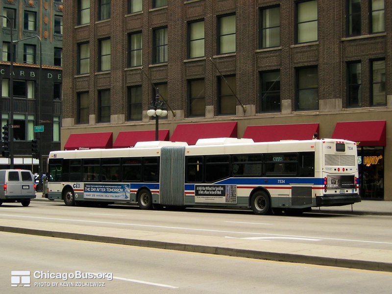 Bus #7534 at Michigan and South Water on May 19, 2004.