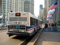 Bus #7571 at Michigan Avenue Bridge, working route #146 Inner Drive/Michigan Express, on June 10, 2005.