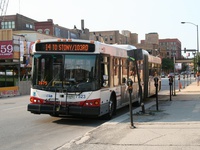 Bus #7523 at Desplaines and Randolph, working route #14 Jeffery Express, on August 17, 2007.