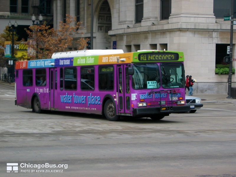 Bus #5832 at Washington and Michigan, working route #151 Sheridan, on November 22, 2003.