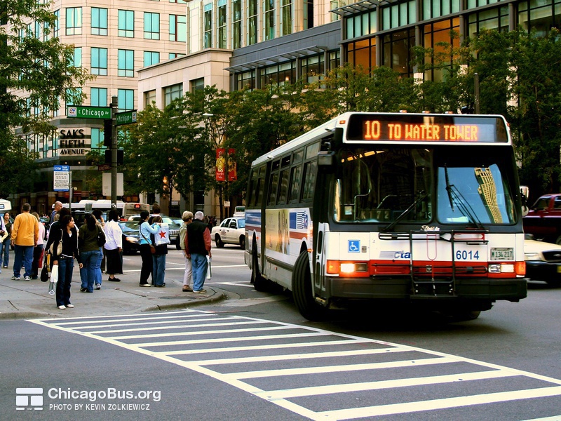 Bus #6014 at Michigan and Chicago, working route #10 Museum of Science and Industry Express, on October  1, 2006.