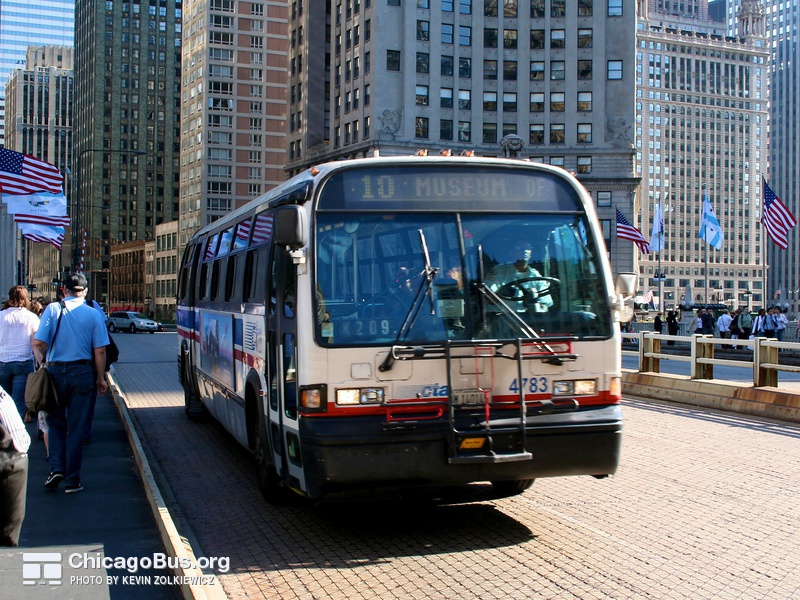 Bus #4783 at Michigan Ave Bridge, working route #10 Museum of Science and Industry Express, on June  3, 2006.