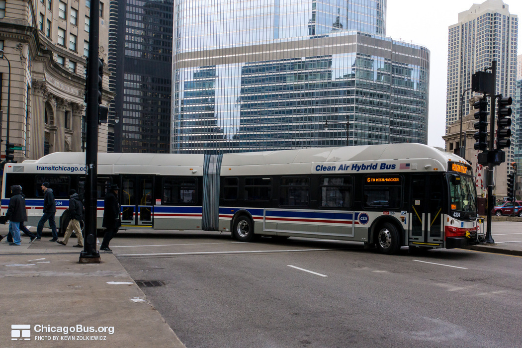 Bus #4304 at Michigan and Wacker, working route #6 Jackson Park Express, on December 19, 2012.