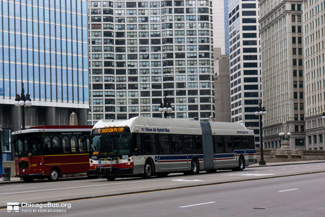 Bus #4304 at Wacker between Michigan and Wabash, working route #6 Jackson Park Express, on December 19, 2012.