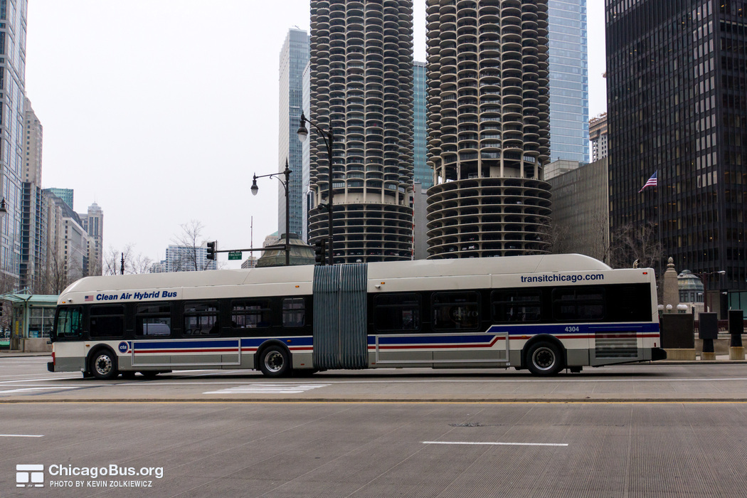 Bus #4304 at Wacker and Wabash, working route #6 Jackson Park Express, on December 19, 2012.
