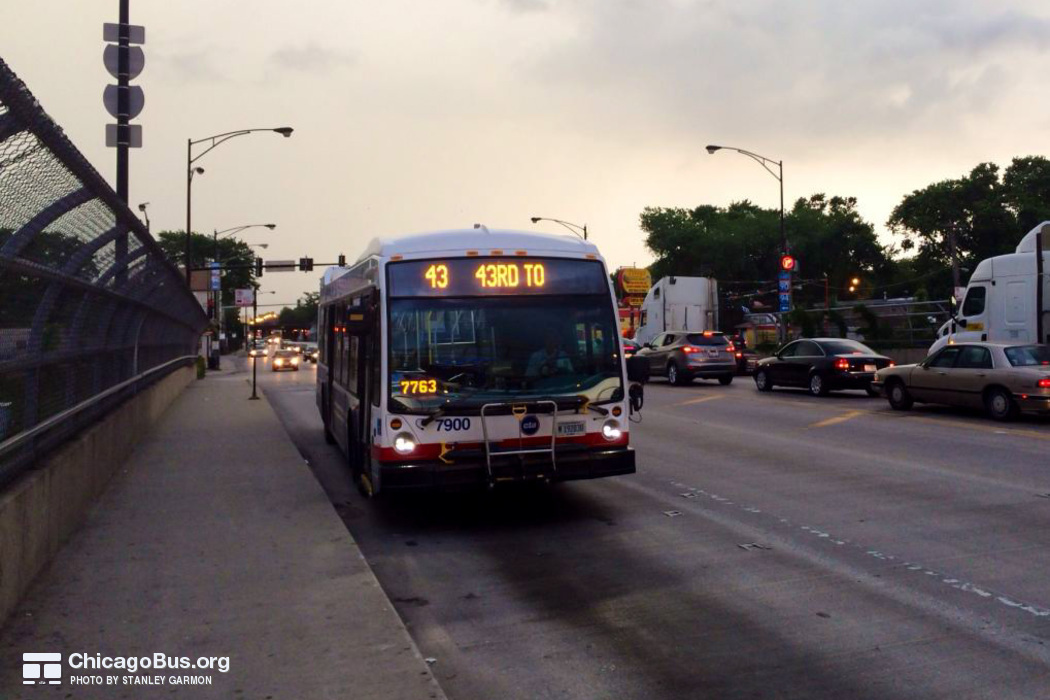Bus #7900 at 47th and Wentworth, working route #43 43rd, on June 24, 2014.