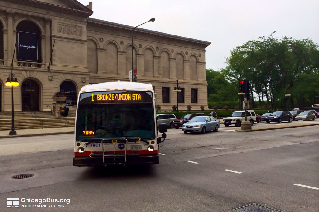 Bus #7901 at Michigan and Adams, working route #1 Bronzeville/Union Station, on June 25, 2014.