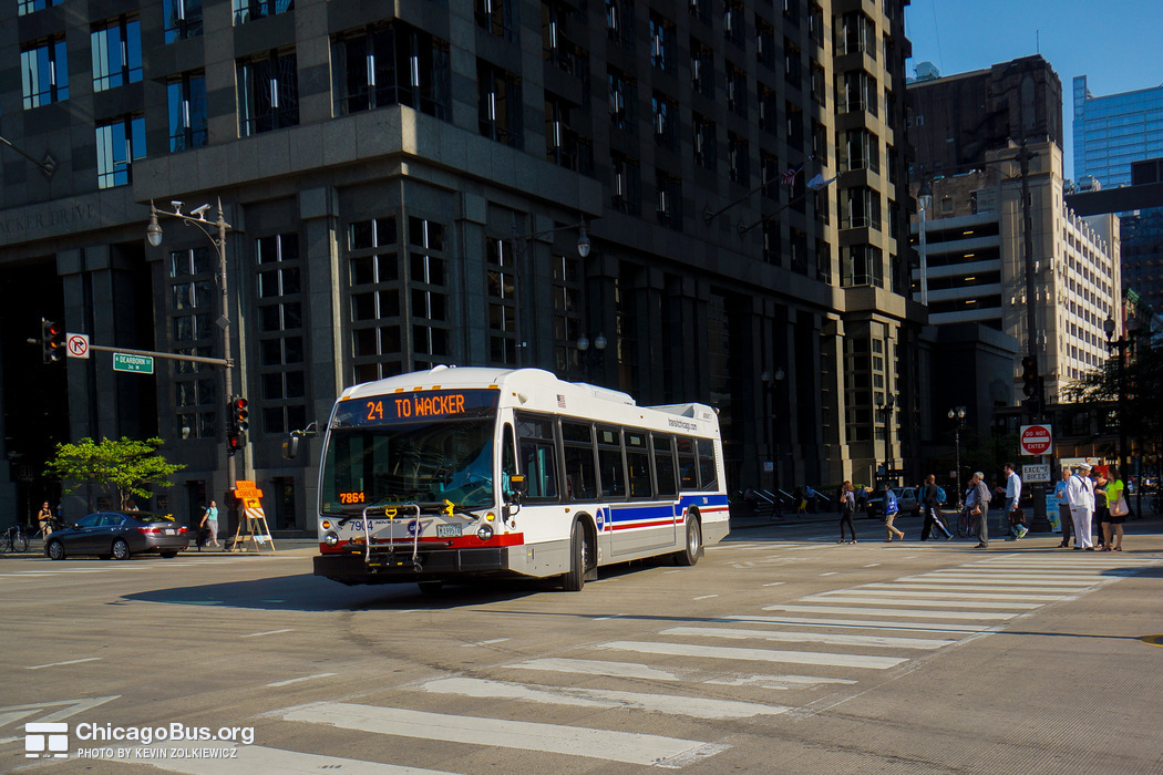 Bus #7904 at Dearborn and Wacker, working route #24 Wentworth, on July 18, 2014.