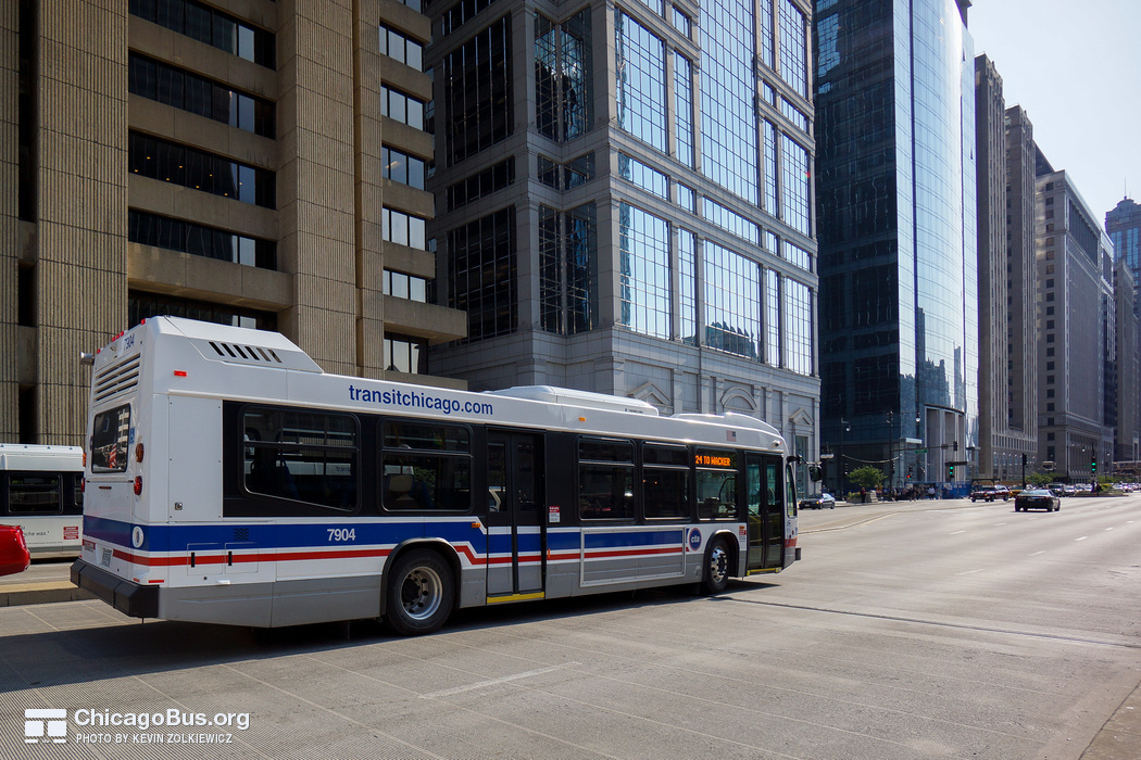 Bus #7904 at Wacker and Dearborn, working route #24 Wentworth, on July 18, 2014.