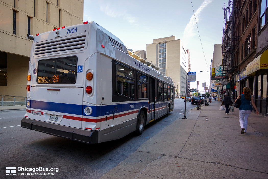 Bus #7904 at Clark and Van Buren, working route #24 Wentworth, on July 18, 2014.