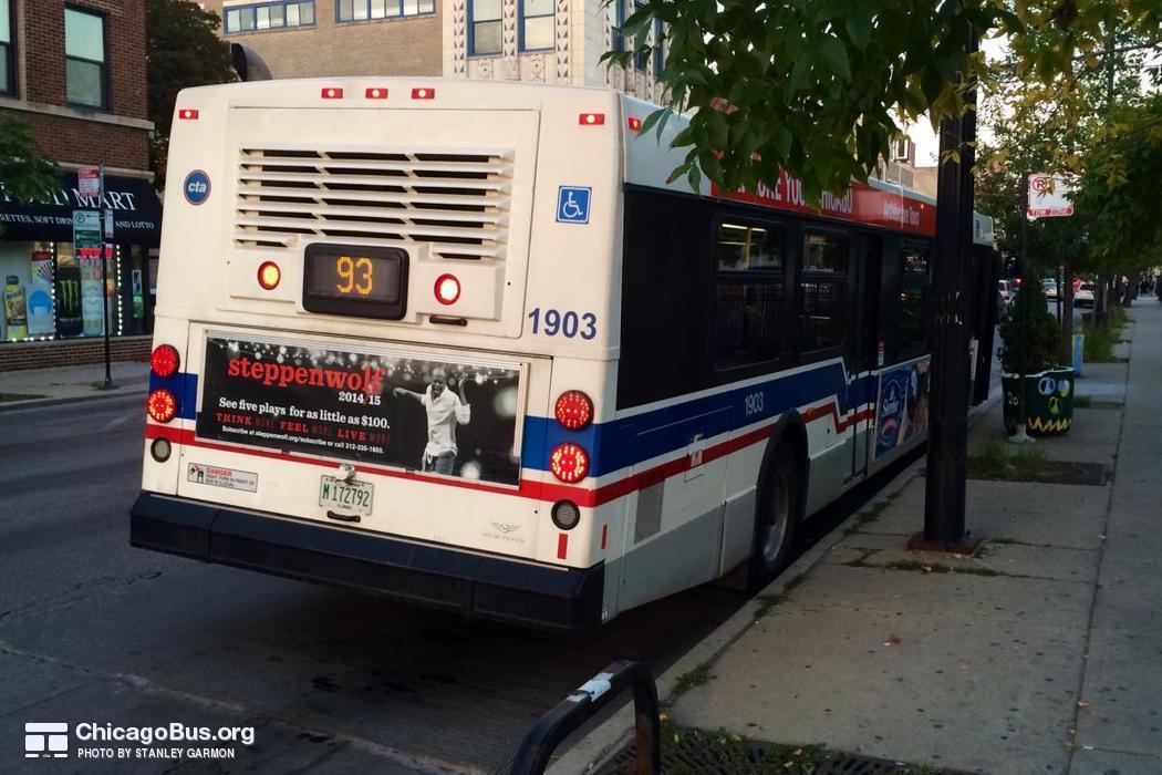 Bus #1903 at Kimball Brown Line Station, working route #93 California/Dodge, on September 18, 2014.