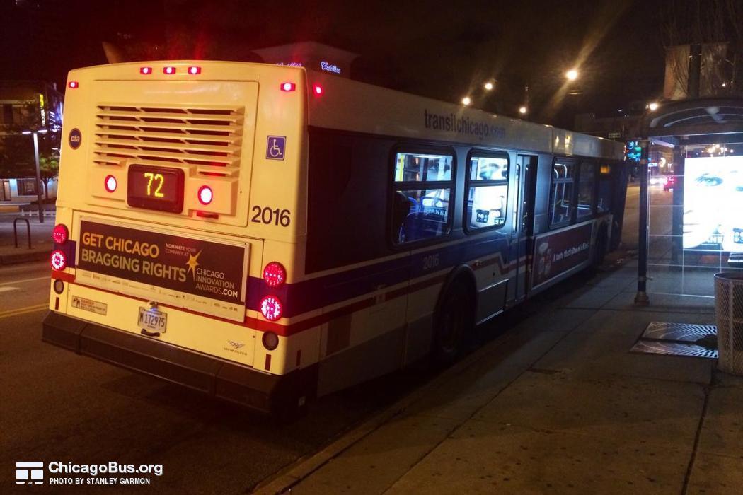 Bus #2016 at North and Halsted (North/Clybourn Red Line Station), working route #72 North, on September 22, 2014.