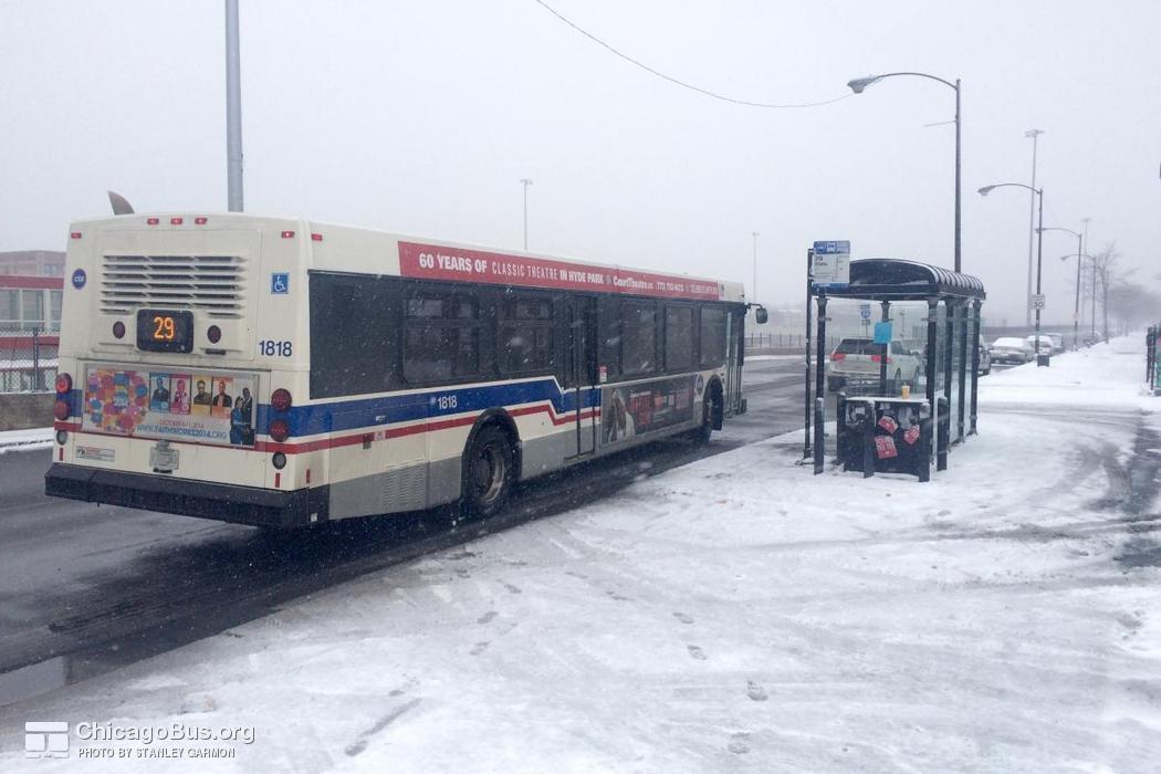 Bus #1818 at Lafayette and 79th, working route #29 State, on January  4, 2015.