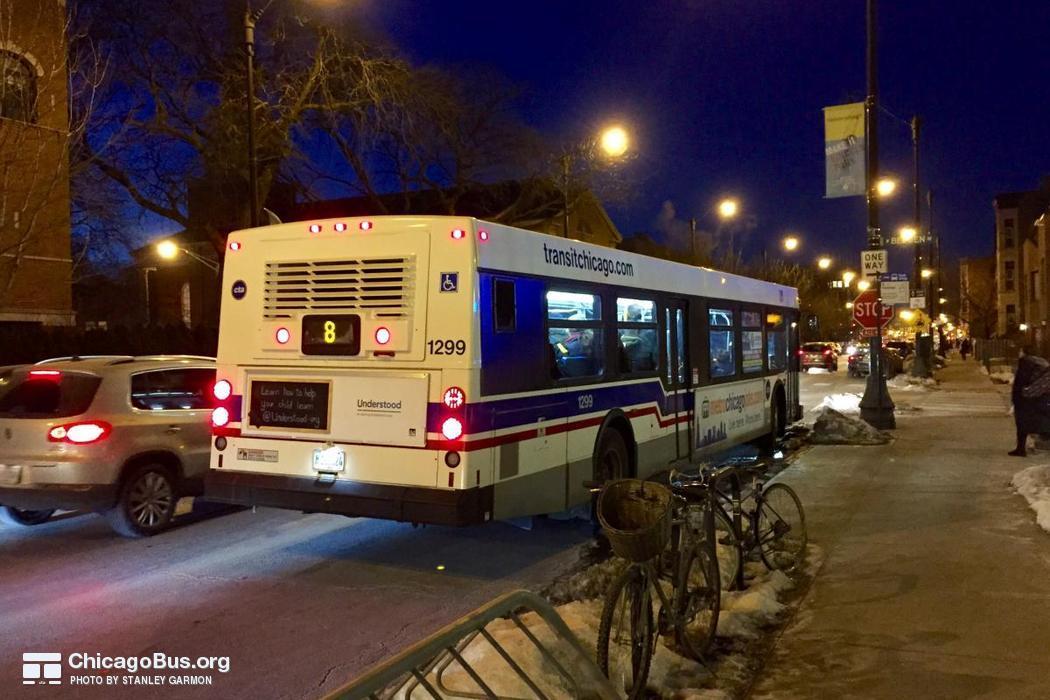 Bus #1299 at Halsted and Belden, working route #8 Halsted, on February 23, 2015.