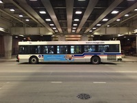 Bus #2019 at Fullerton and Sheffield (Red/Purple/Brown Line Station), working route #74 Fullerton, on March 30, 2015.