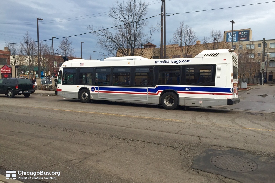 Bus #8021 at 63rd and Kedzie, working route #63 63rd, on April  2, 2015.