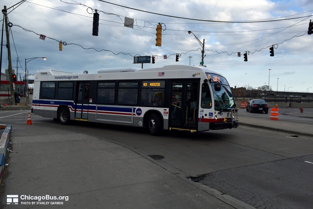 Bus #8051 at 63rd and Yale, working route #63 63rd, on April  3, 2015.