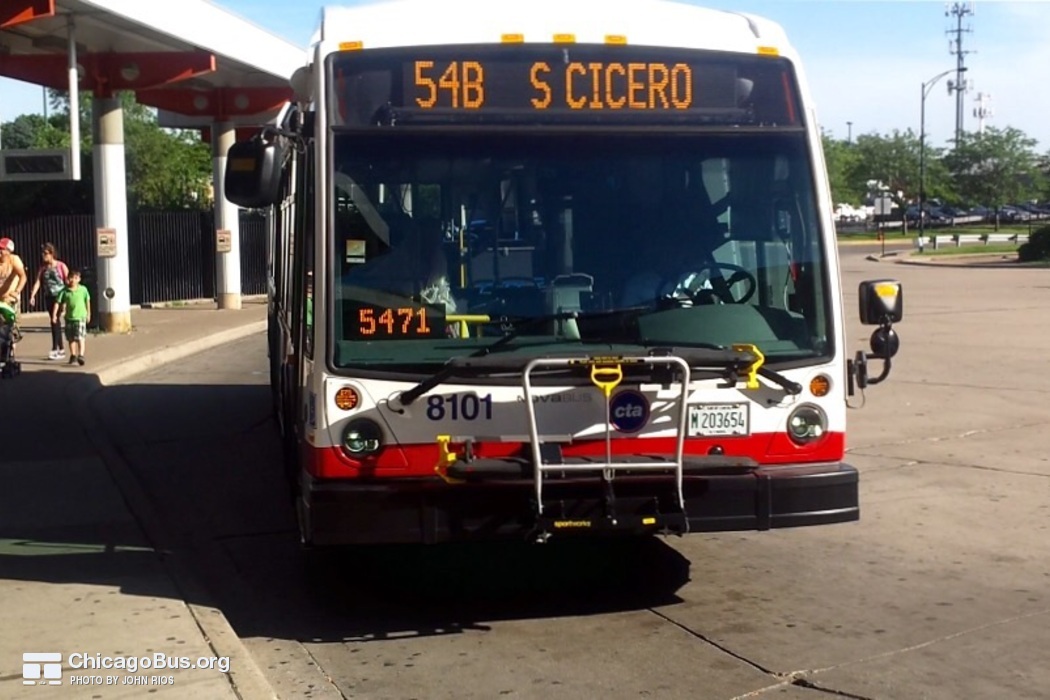 Bus #8101 at Midway Orange Line Station, working route #54B South Cicero, on July 29, 2015.