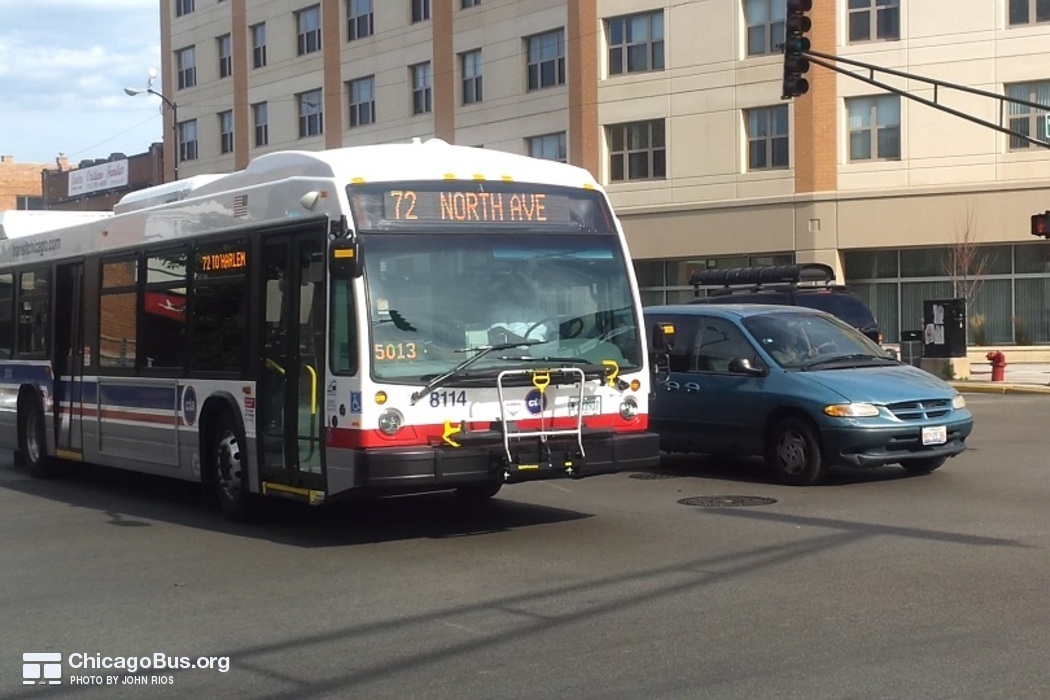 Bus #8114 at North and Pulaski, working route #72 North, on August  4, 2015.