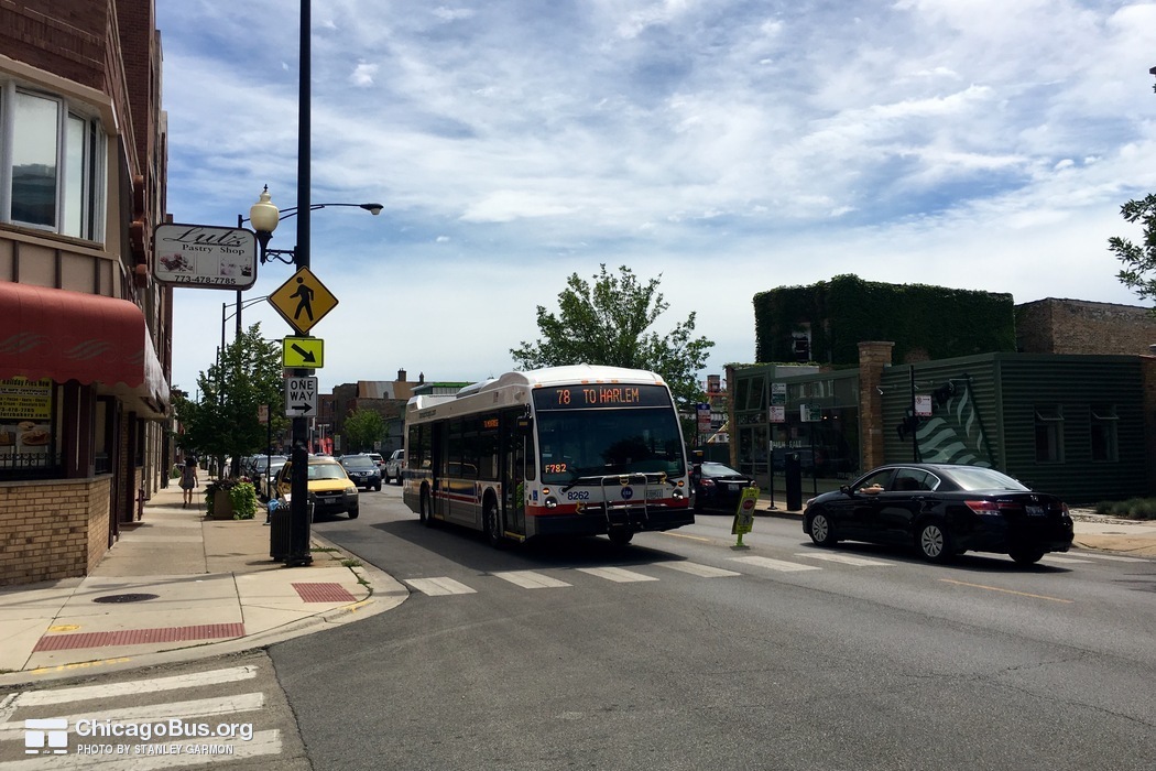 Bus #8262 at Montrose and Campbell , working route #78 Montrose, on July 17, 2016.