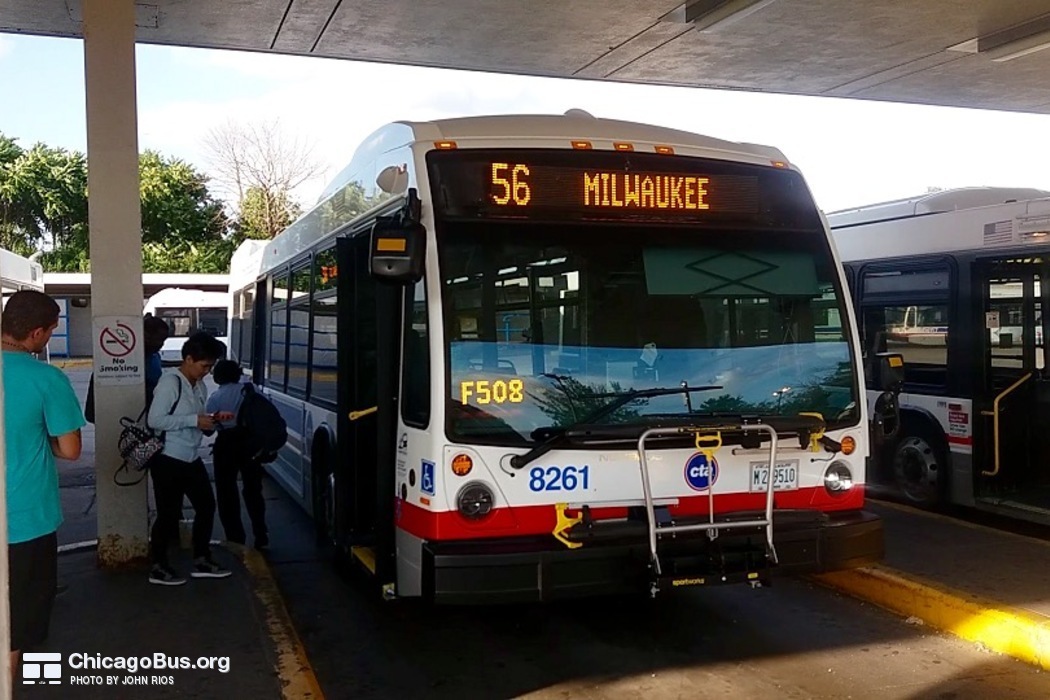 Bus #8261 at Jefferson Park Blue Line Station , working route #56 Milwaukee, on July 17, 2016.
