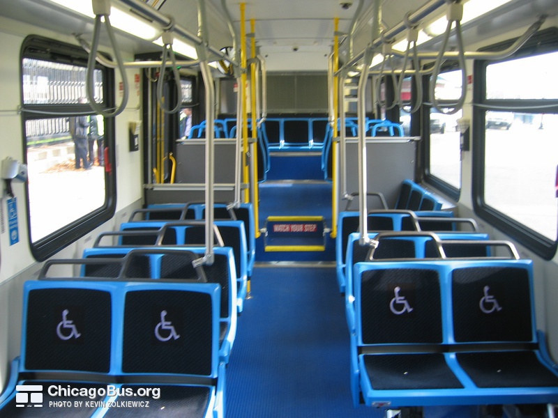 The interior of prototype bus #1000 at Navy Pier during a CTA press conference on November 2, 2005.