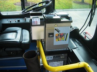 Fareboxes on the 1000-series have been reconfigured, placing the Cubic transit card reader to the left of the farebox.
