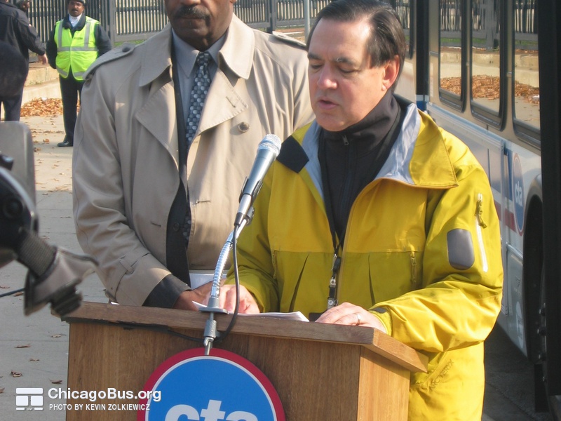 CTA President Frank Kruesi discusses the benefits the 1000-series will bring to CTA customers and the environment during a press conference on November 8, 2006.