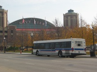 Prototype bus #1000 in front of Navy Pier following a CTA press conference on November 8, 2005.