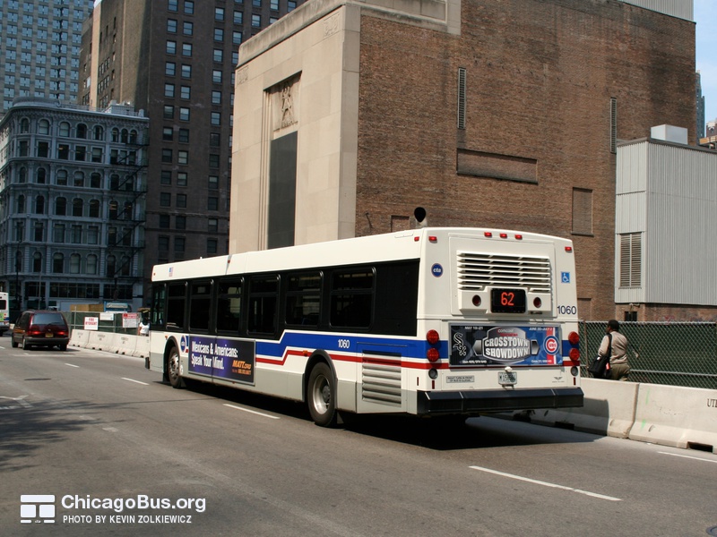 Bus #1060 at Dearborn between Washington and Randolph, working route #62 Archer, on June 16, 2006.
