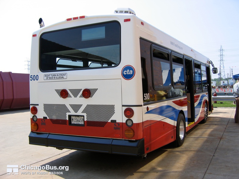 Prototype bus #500 at Skokie Shops on June 17, 2006.